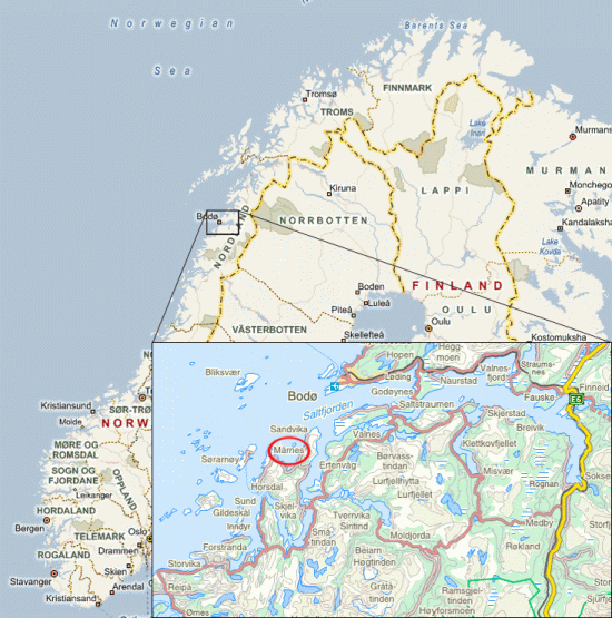 kart - Norge + Mårnes 550x555
